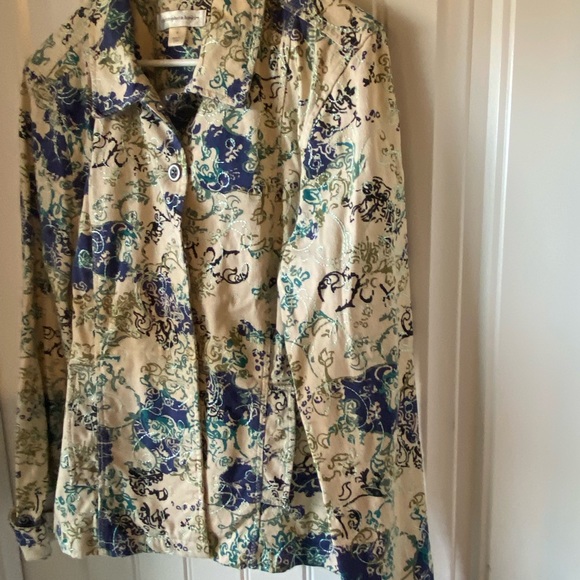 Christopher and Banks patterned spring jacket button down front pockets cotton - Picture 4 of 8